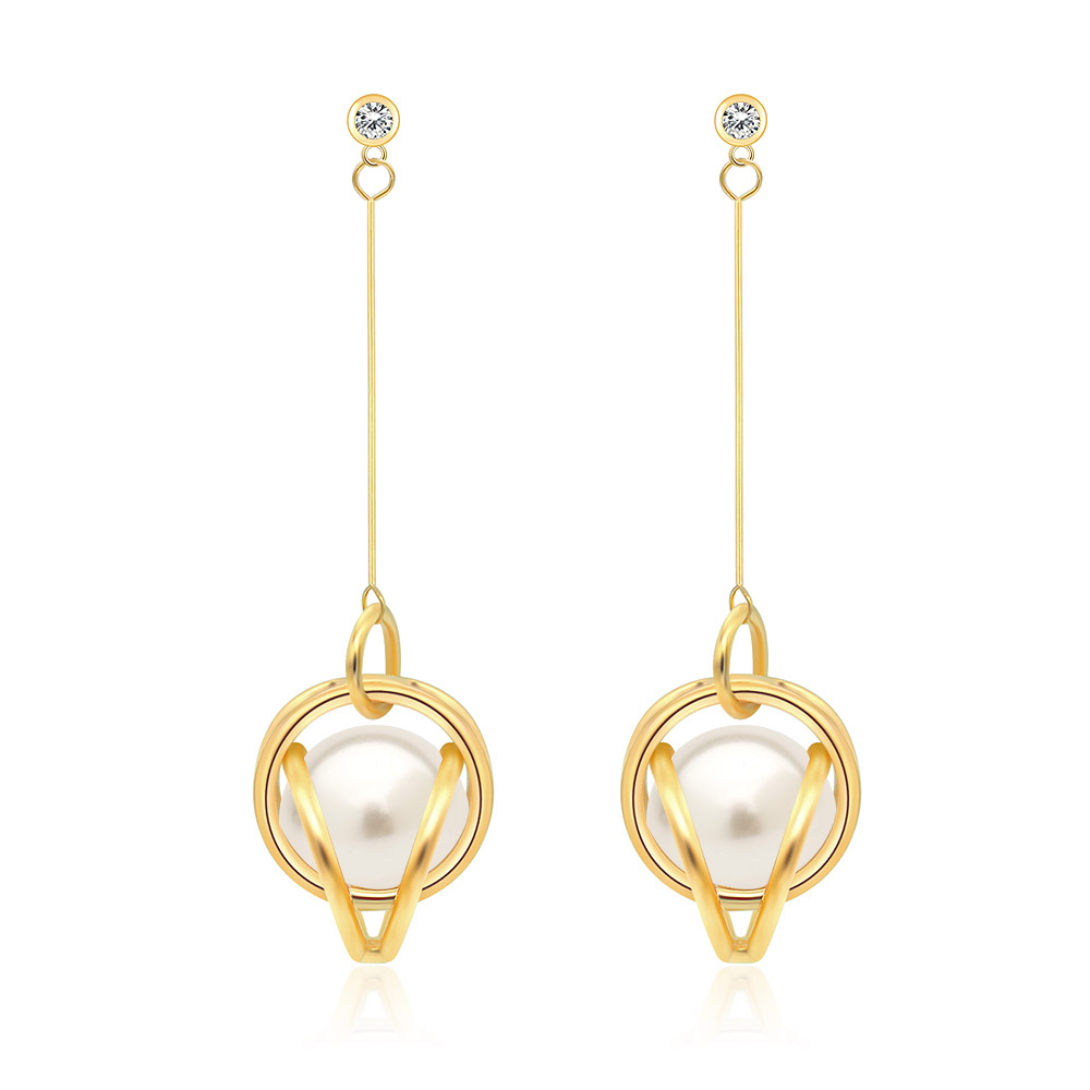 Gold-toned Swirled Filigree Pearl Earrings